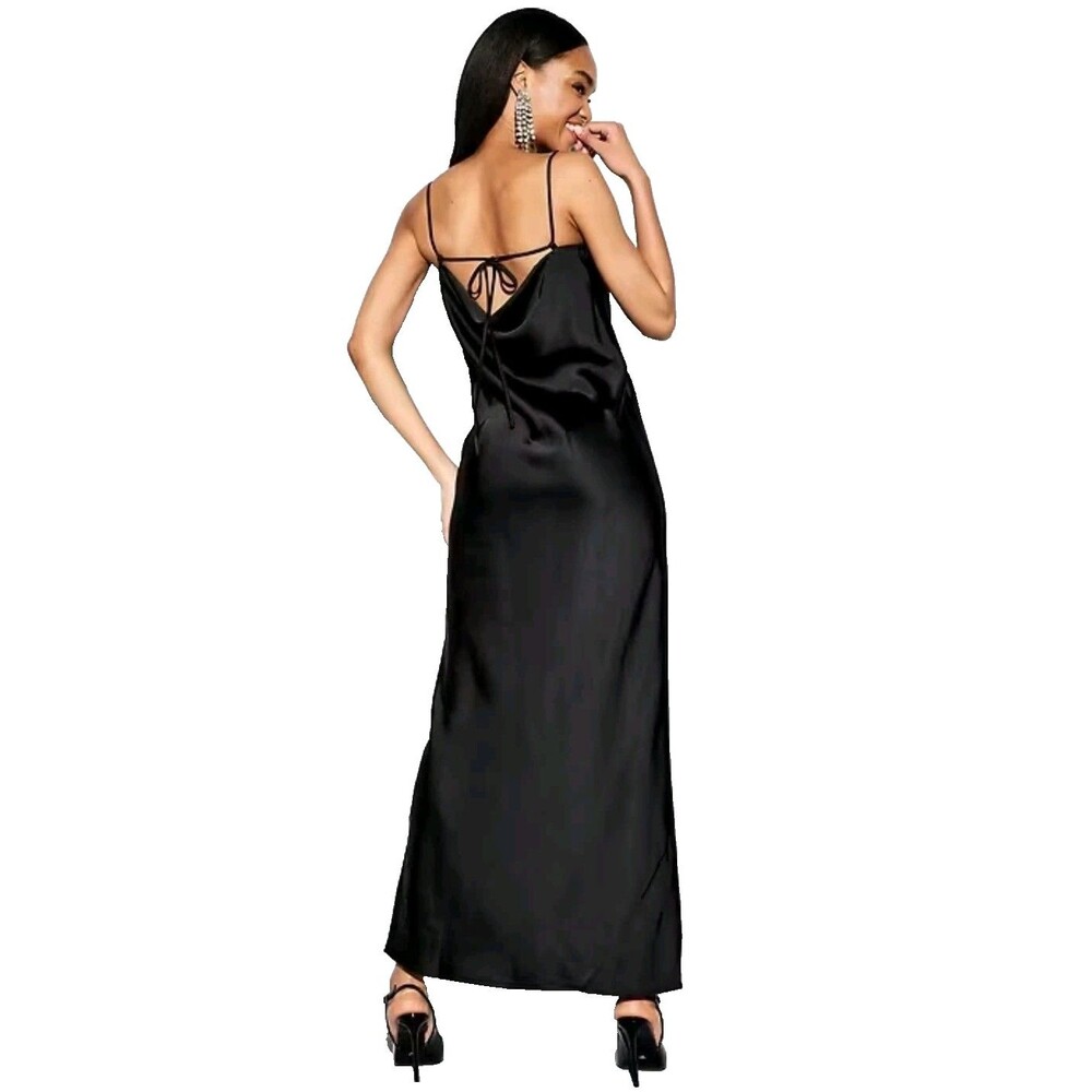 Old Navy The Occasion Women’s Maxi Dress Medium Black Satin Cowl Sleeveless - Picture 3 of 13